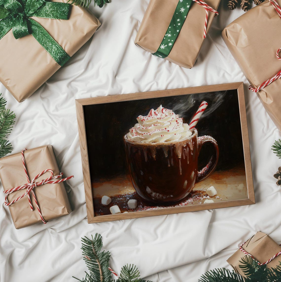 Hot Cocoa With Whipped Cream And Peppermint Candy Cane Art Poster - Image 2