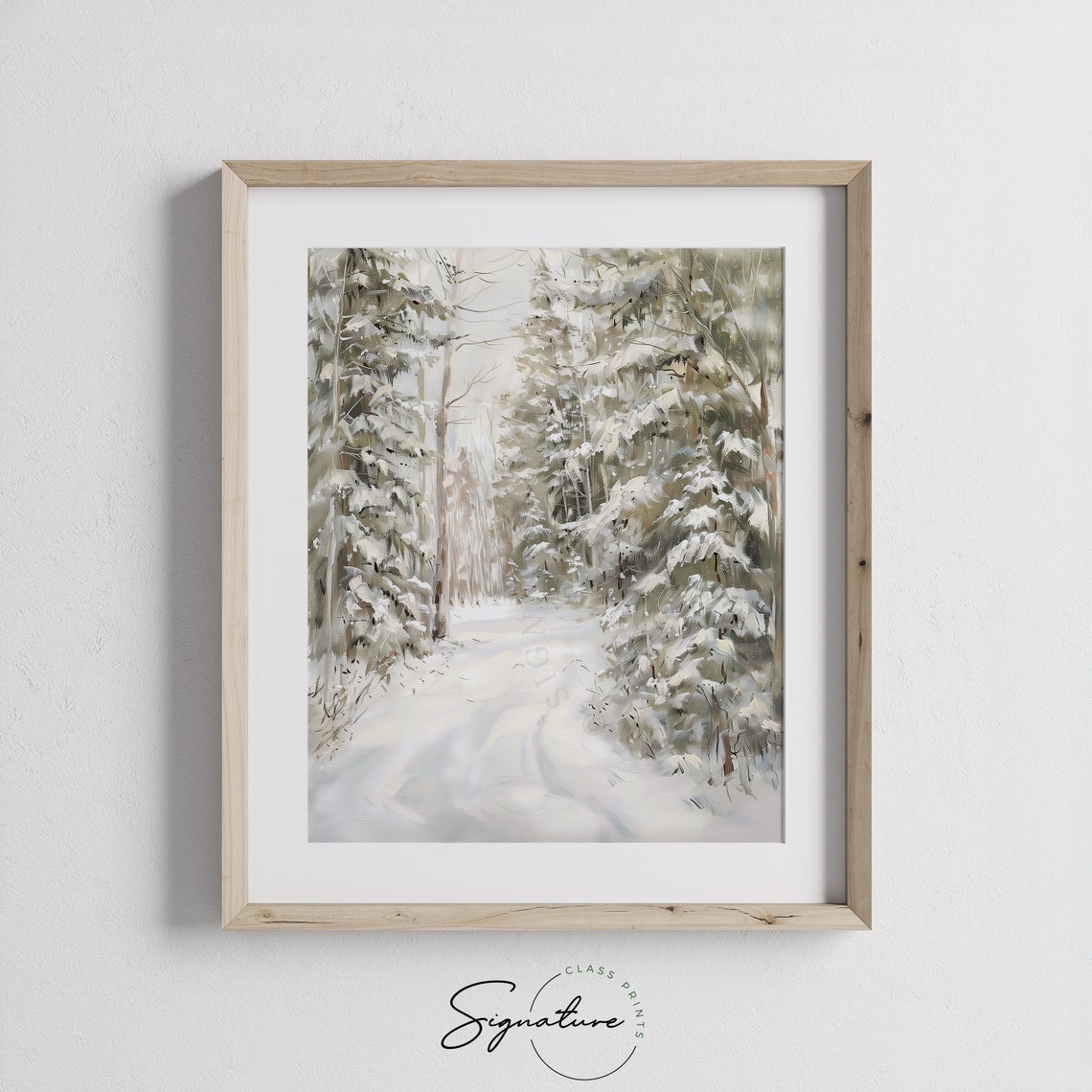 Snowy Boreal Forest Path in Soft Winter Light Landscape Poster - Image 3