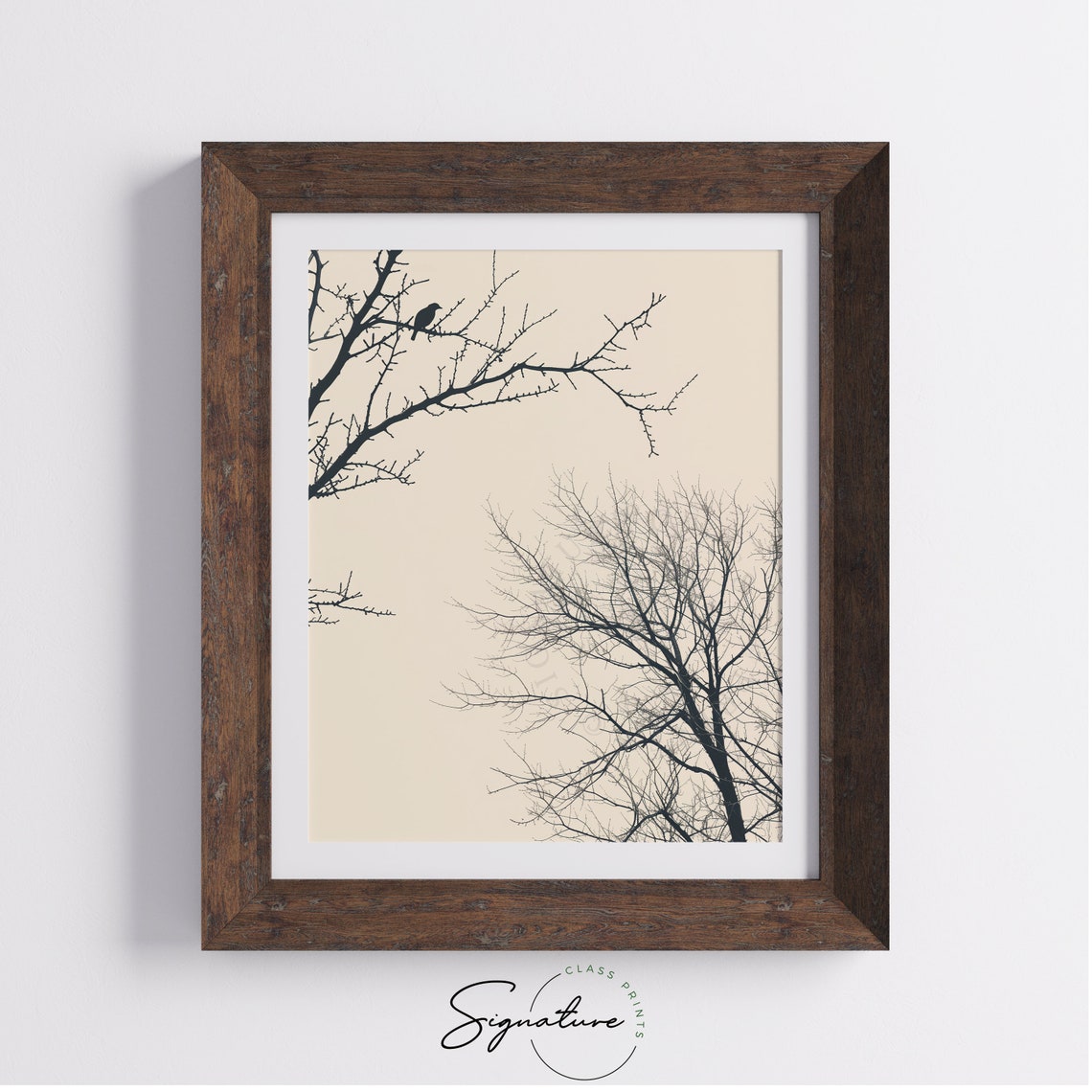 Quiet Winter Bird On Bare Branches Cream Sky Sketch Nature Poster - Image 4
