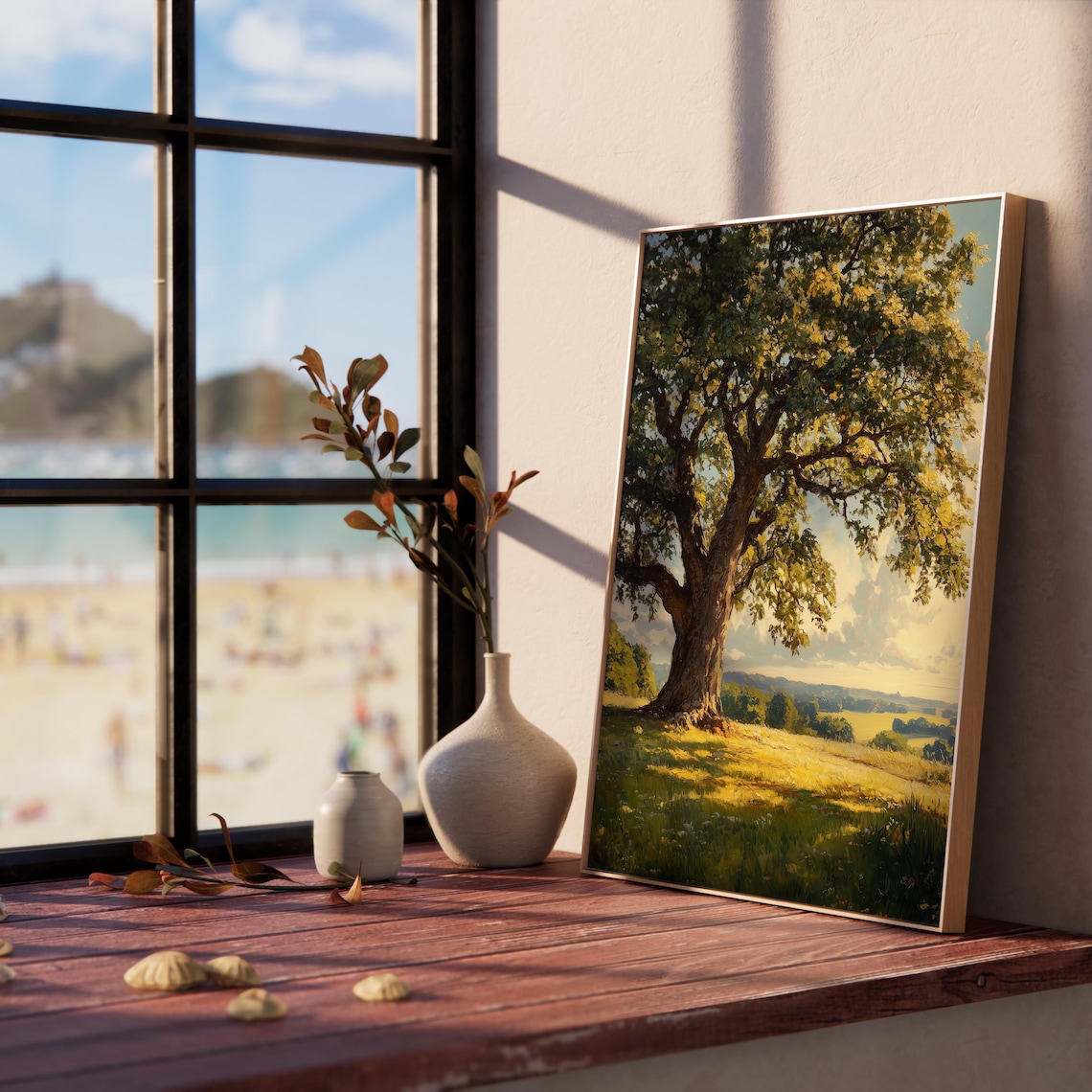 Grand Oak Tree In Golden Meadow Landscape Oil Painting Poster - Image 5