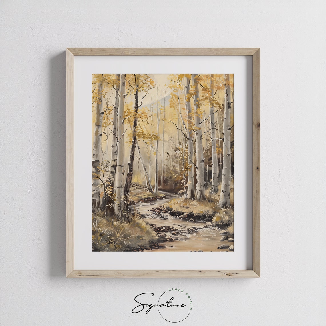 Sunlit Aspen Grove Creek Flowing Golden Autumn Trees Forest Oil Poster - Image 3
