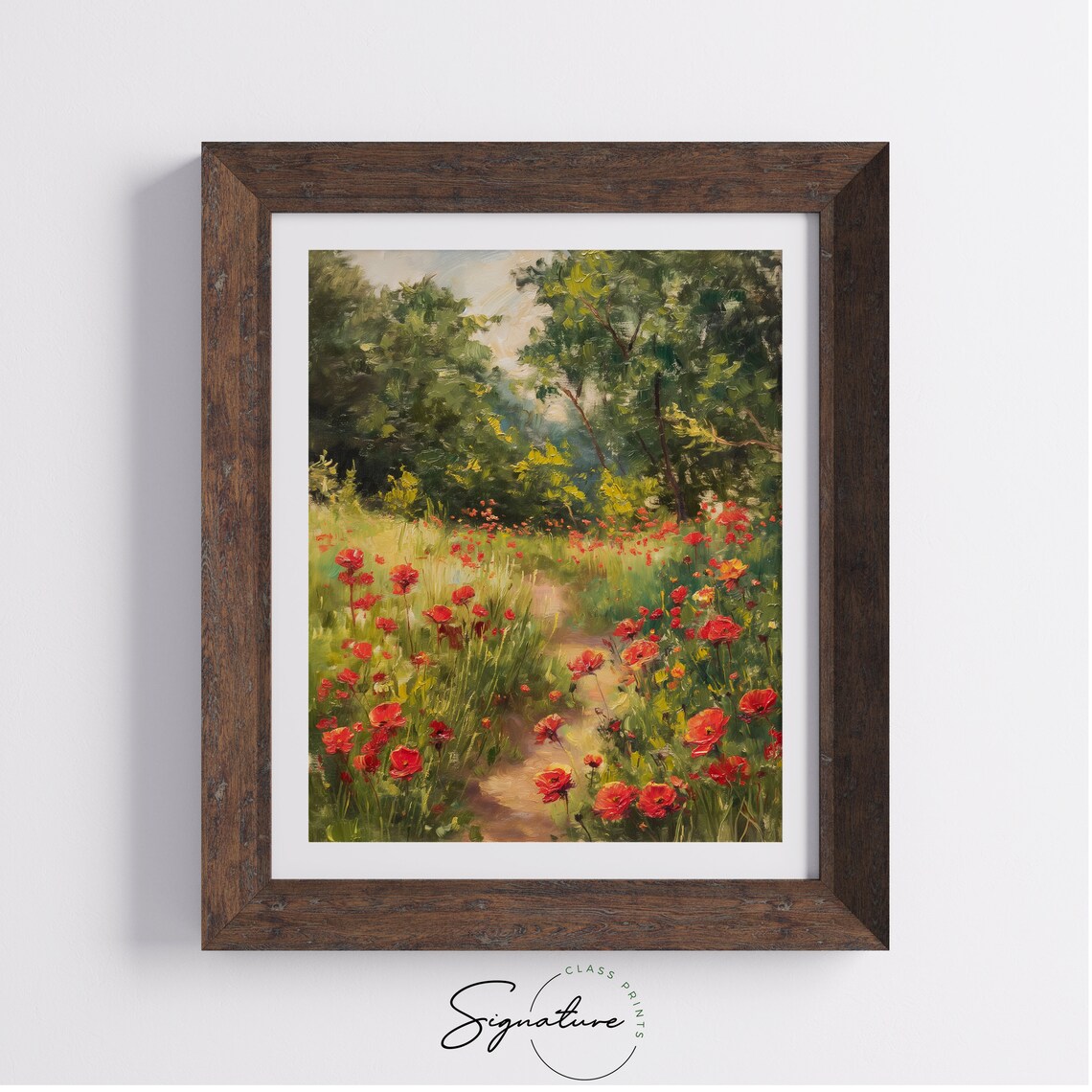 Poppy Field Painting, Rustic Wildflower Landscape - Image 4