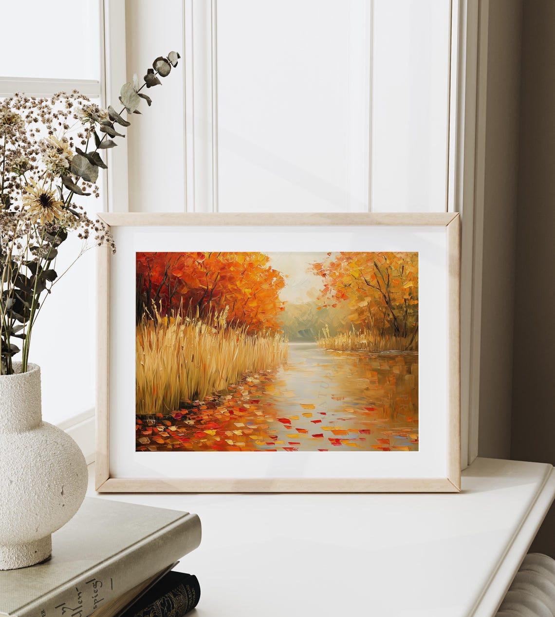 Golden Reed Marsh Reflecting Autumn Colors River Scene Poster - Image 6