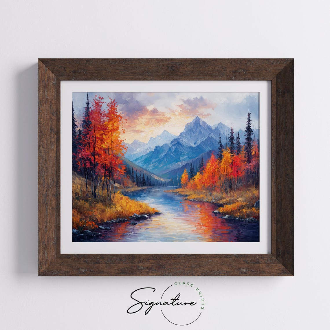 Sunset Mountain Lake Autumn Trees Oil Painting Reflection Poster - Image 5