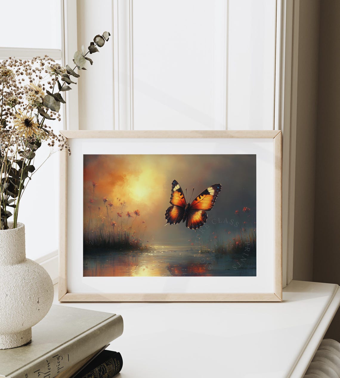 Monarch Butterfly Over Sunset Water Twilight Glow Serene Nature Poster - Image 6