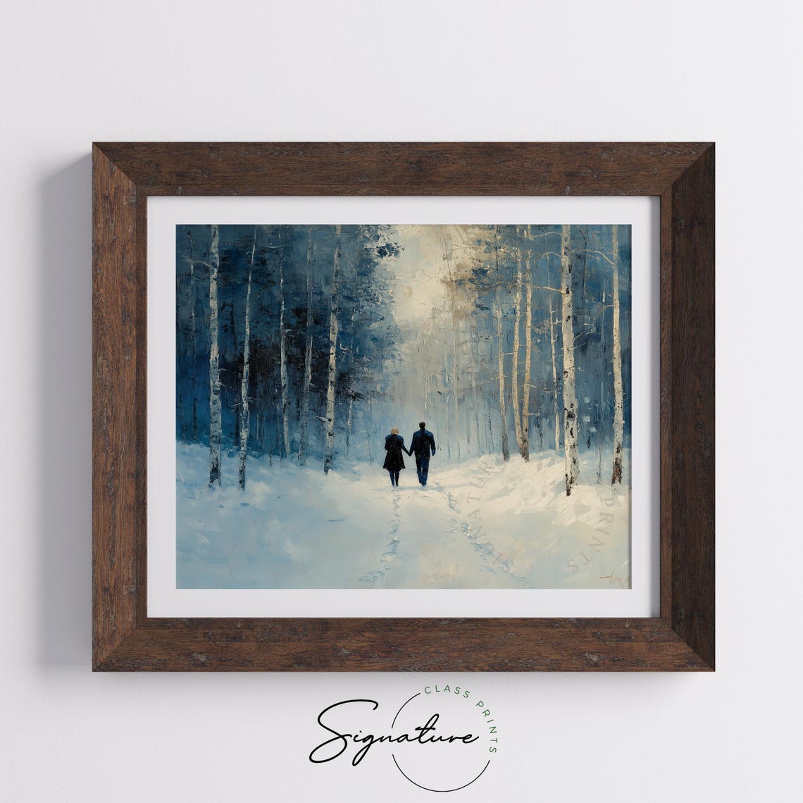 Romantic Couple Walking Through A Snowy Birch Forest Winter Poster - Image 5