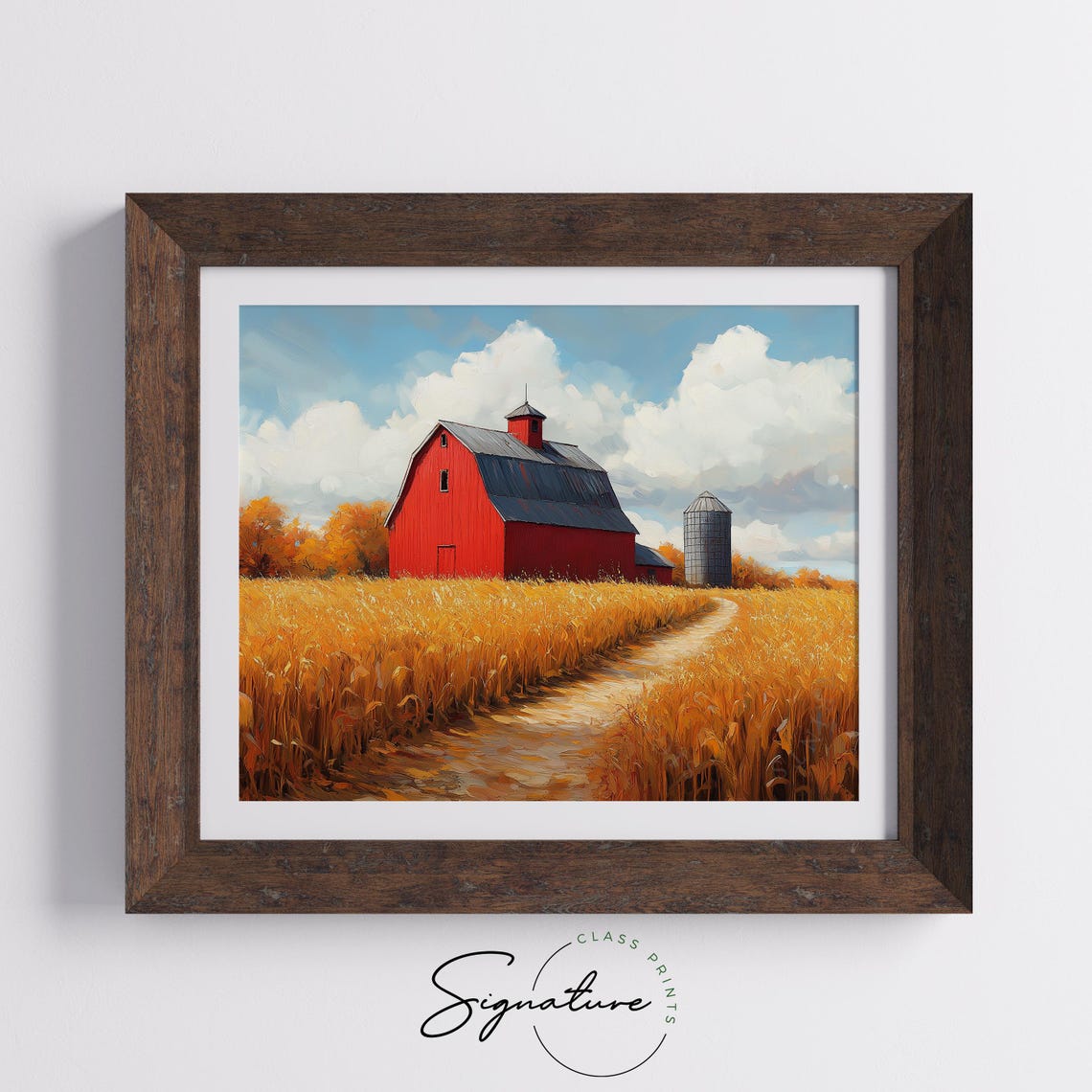 Red Barn Silo Dirt Road Golden Field Oil Painting Farm Poster - Image 5