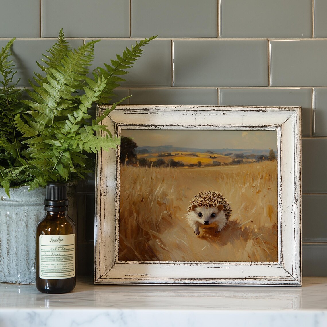 Cute Hedgehog Walking Golden Wheat Field Summer Wildlife Art Poster - Image 4