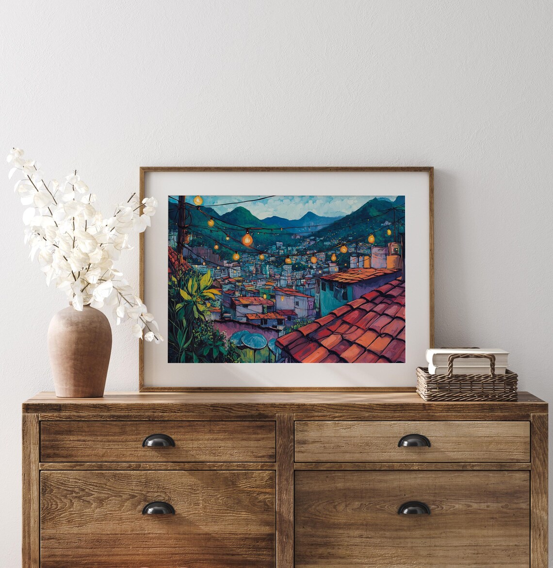 Rio De Janeiro Favelas Rooftop Night Art Print - Image 4