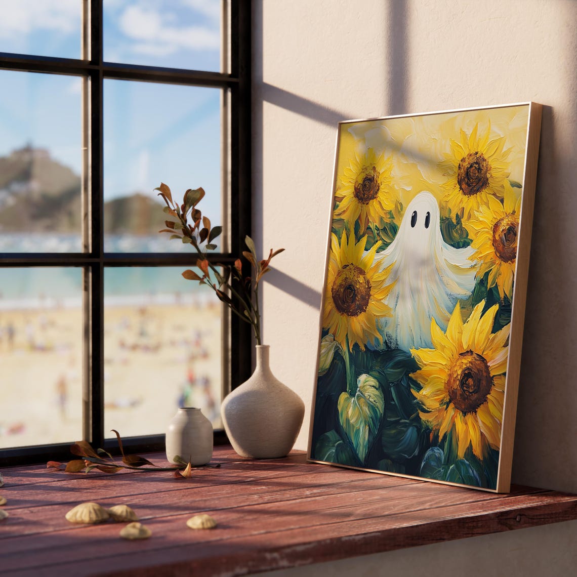 White Ghost Sunny Sunflower Garden Yellow Summer Floral Poster - Image 5