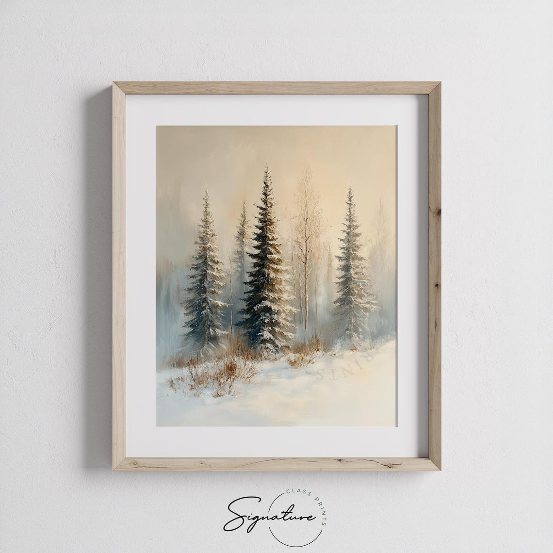 Four Frosted Pines in Misty Soft Winter Morning Forest Poster - Image 2