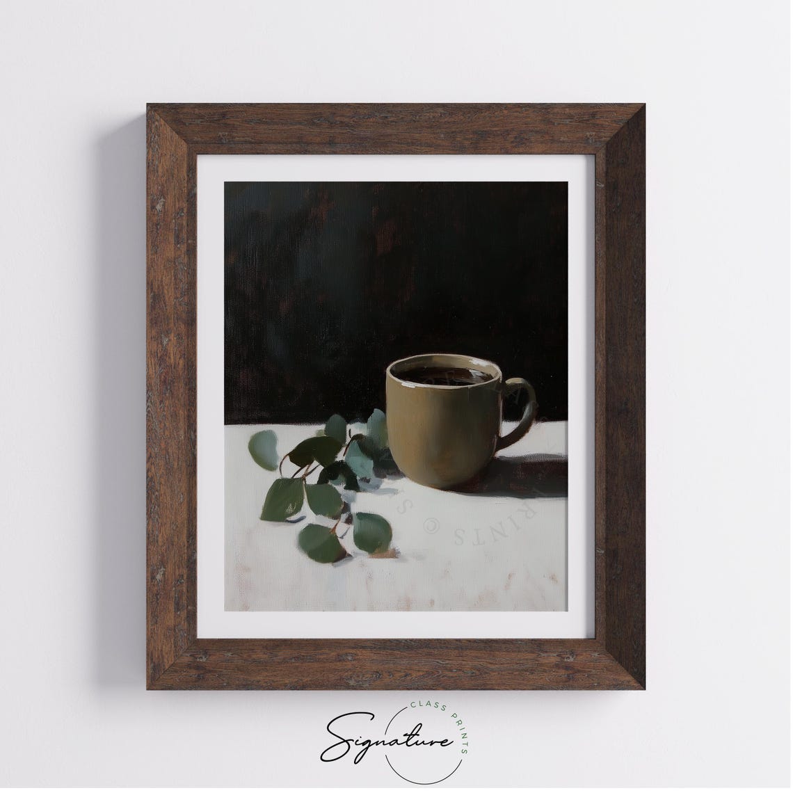 Coffee Mug And Eucalyptus Leaves Moody Minimalist Art Poster - Image 4