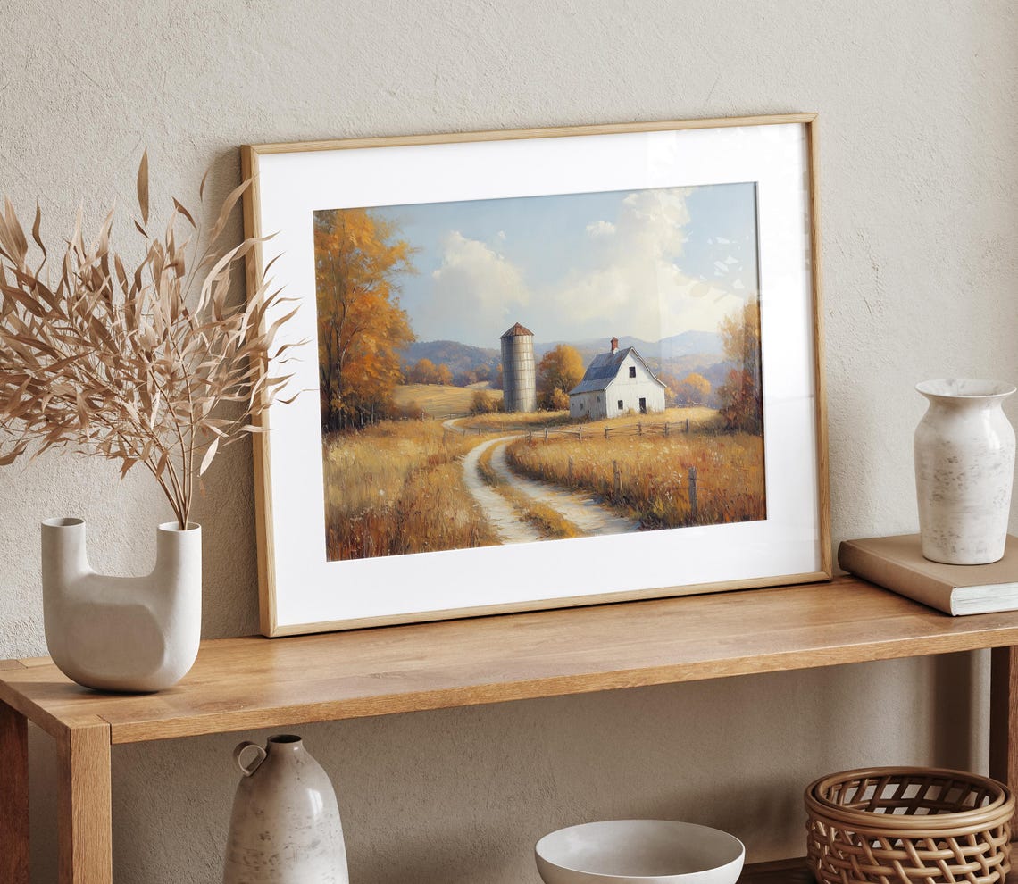 White Barn Silo Country Road Autumn Hills Farmhouse Fall Wall Art - Image 4