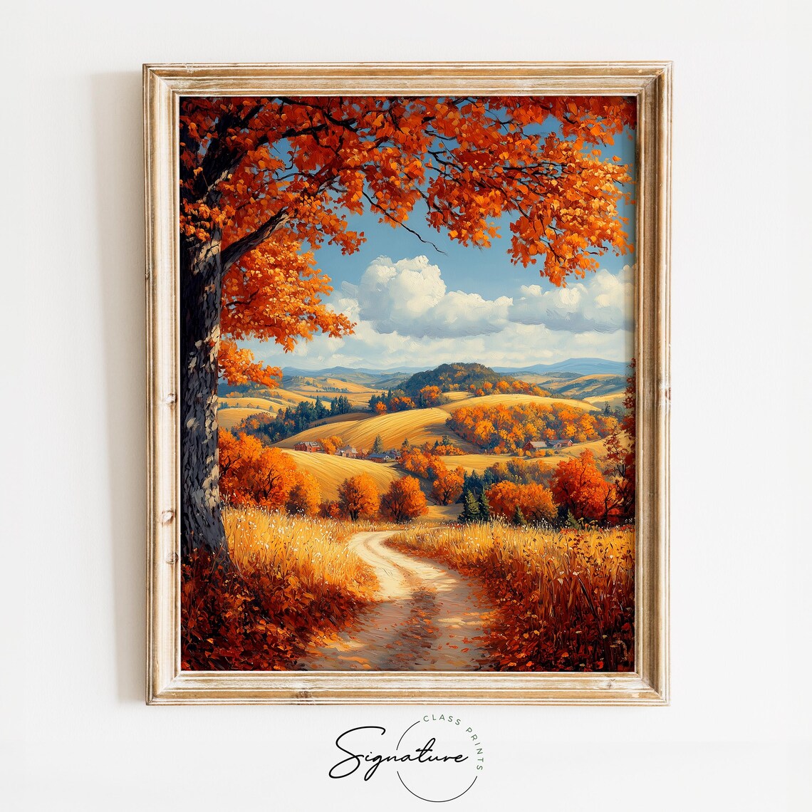 Autumn Hills Landscape With Big Maple Tree Overlooking Rolling Valley Wall Art