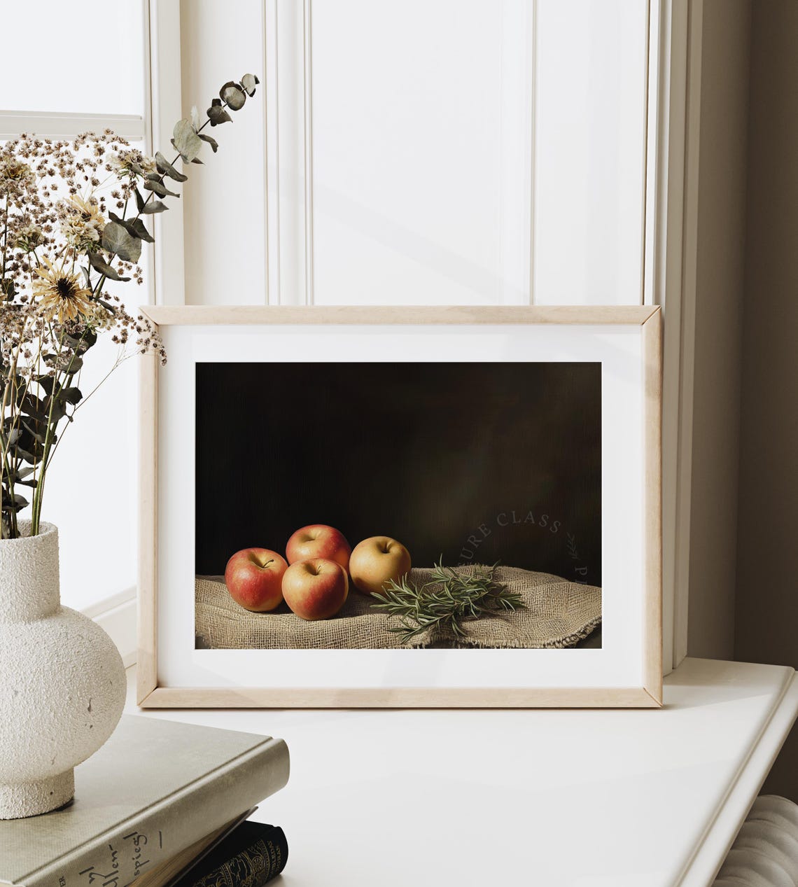 Rustic Apples Rosemary Still Life Painting Burlap Moody Kitchen Poster - Image 6