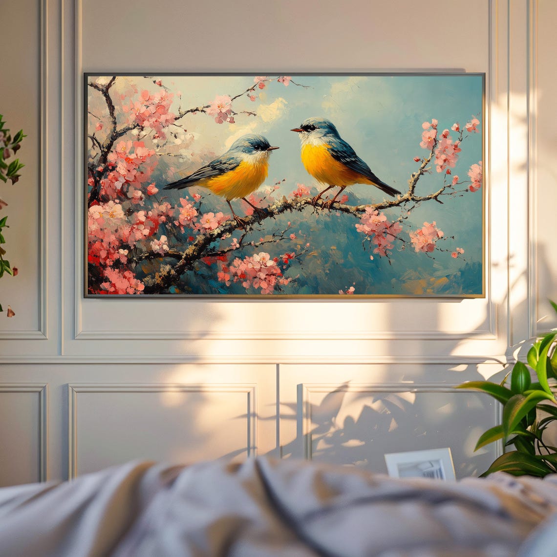 Bluebird Pair On Cherry Blossom Branch Spring Bird Painting Art Poster - Image 4