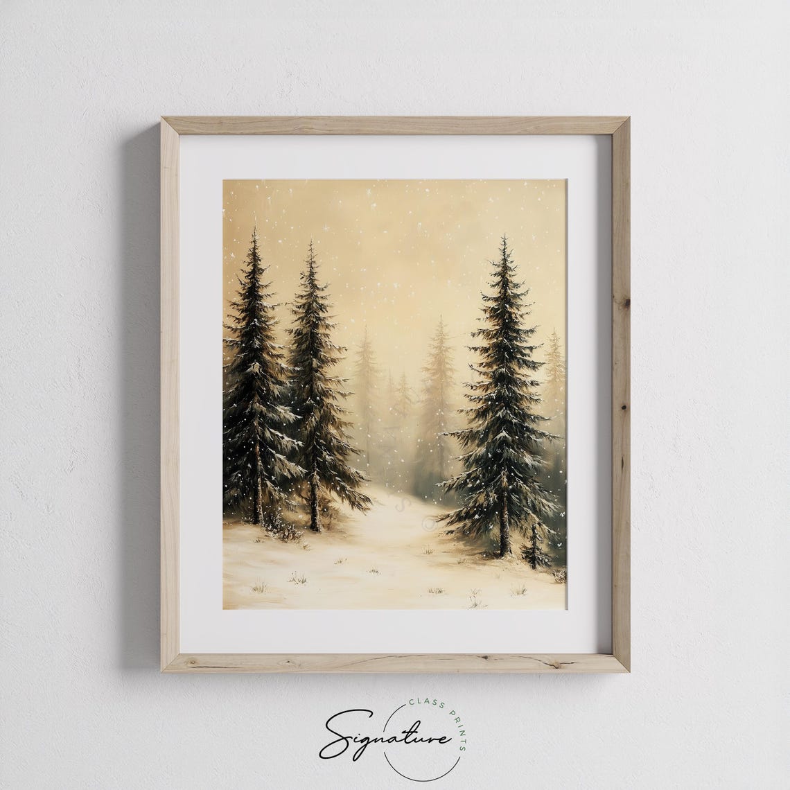 Frosted Pines in Falling Snow Golden Sepia Winter Forest Poster - Image 3