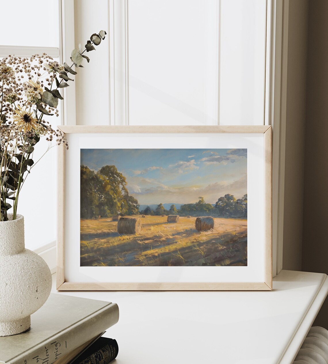 Golden Hay Bales Sunset Farm Field Warm Evening Harvest Landscape Poster - Image 6
