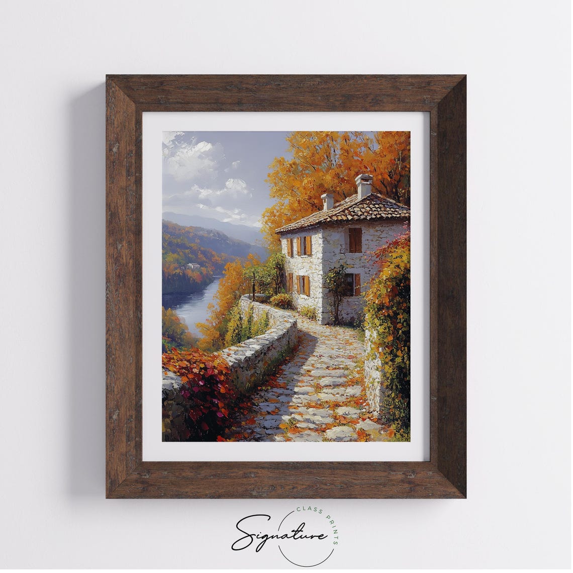 Old Stone Villa Overlooking River Autumn Valley Landscape Print - Image 4