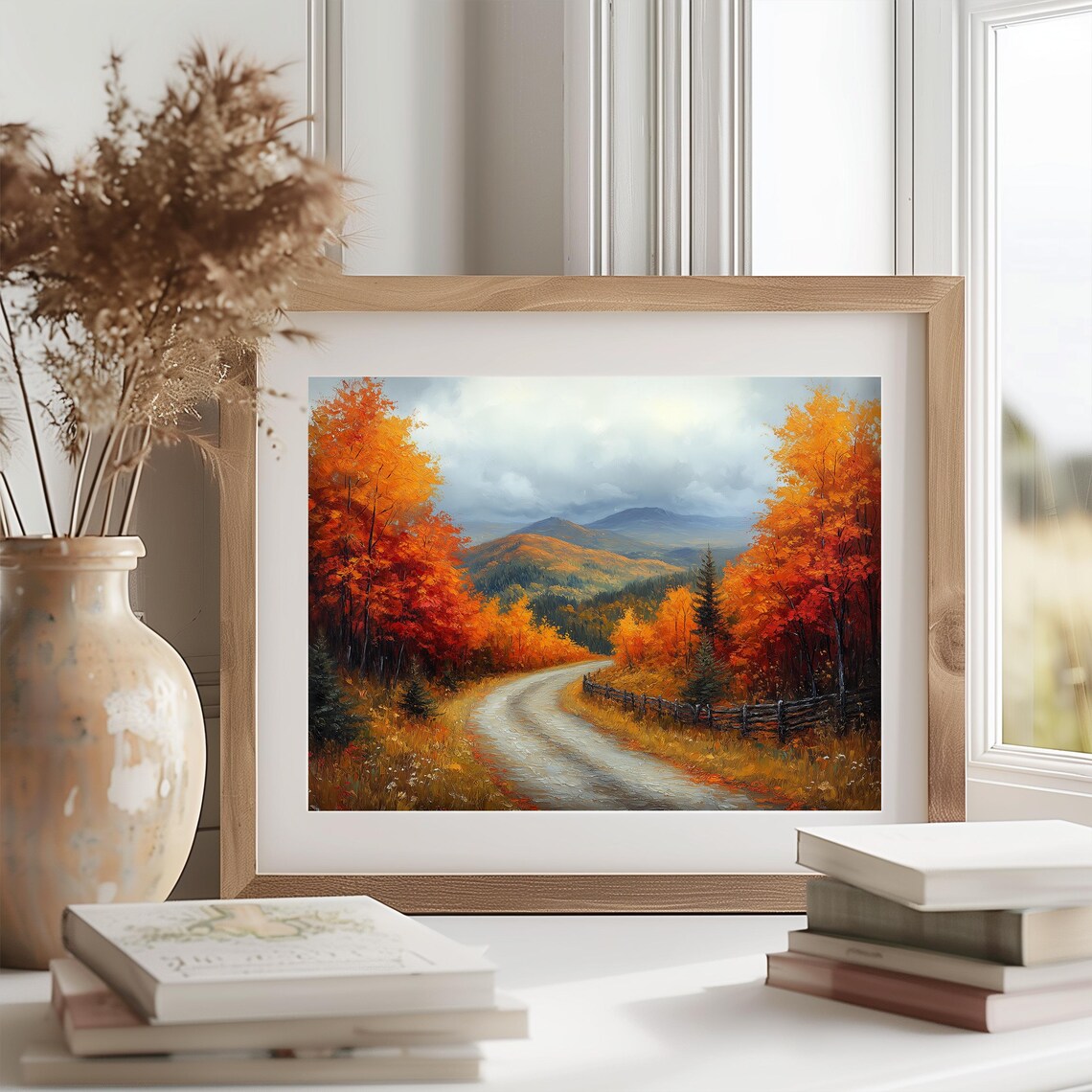 Winding Country Road Through Fiery Autumn Hills Scenic Roadway Poster - Image 2