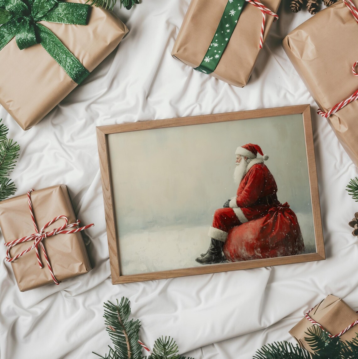 Santa Claus Resting on Red Gift Sack in Snow Winter Holiday Poster - Image 2