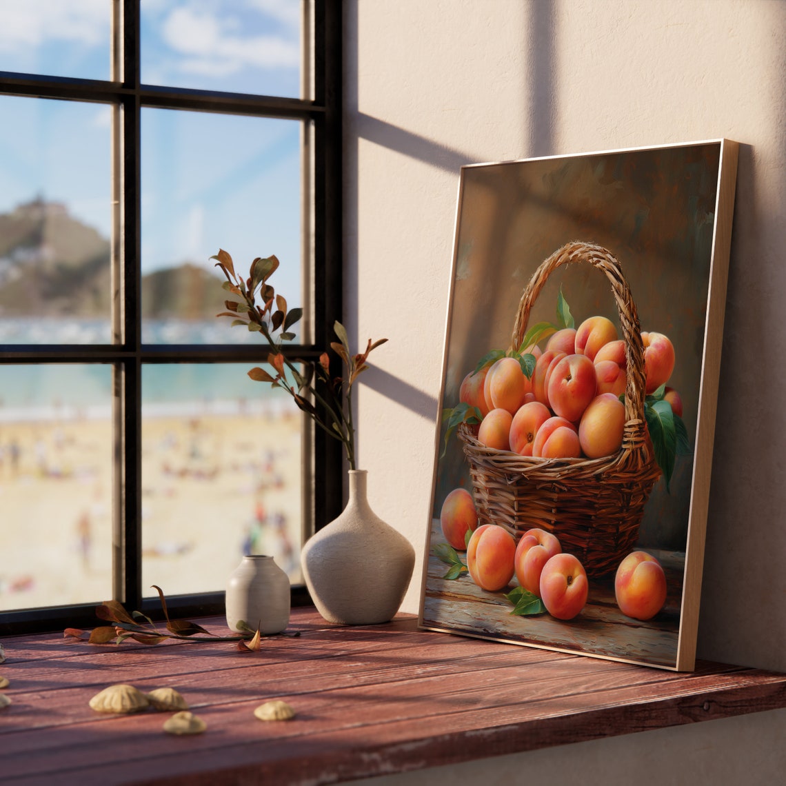 Wicker Basket of Ripe Peaches Rustic Fruit Still Life Poster - Image 5