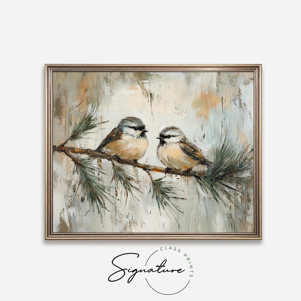 Two Chickadees Perched On A Pine Branch In Soft Winter Hues Poster - Image 4