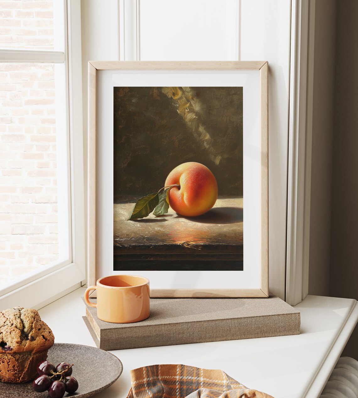 Ripe Peach Still Life Sunlit Table Warm Tones Classic Fruit Oil Painting Poster - Image 6