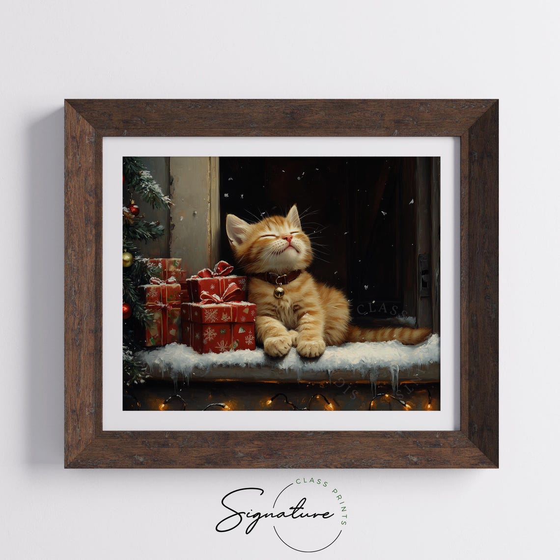 Sleeping Ginger Kitten With Christmas Gifts On A Snowy Sill Poster - Image 5