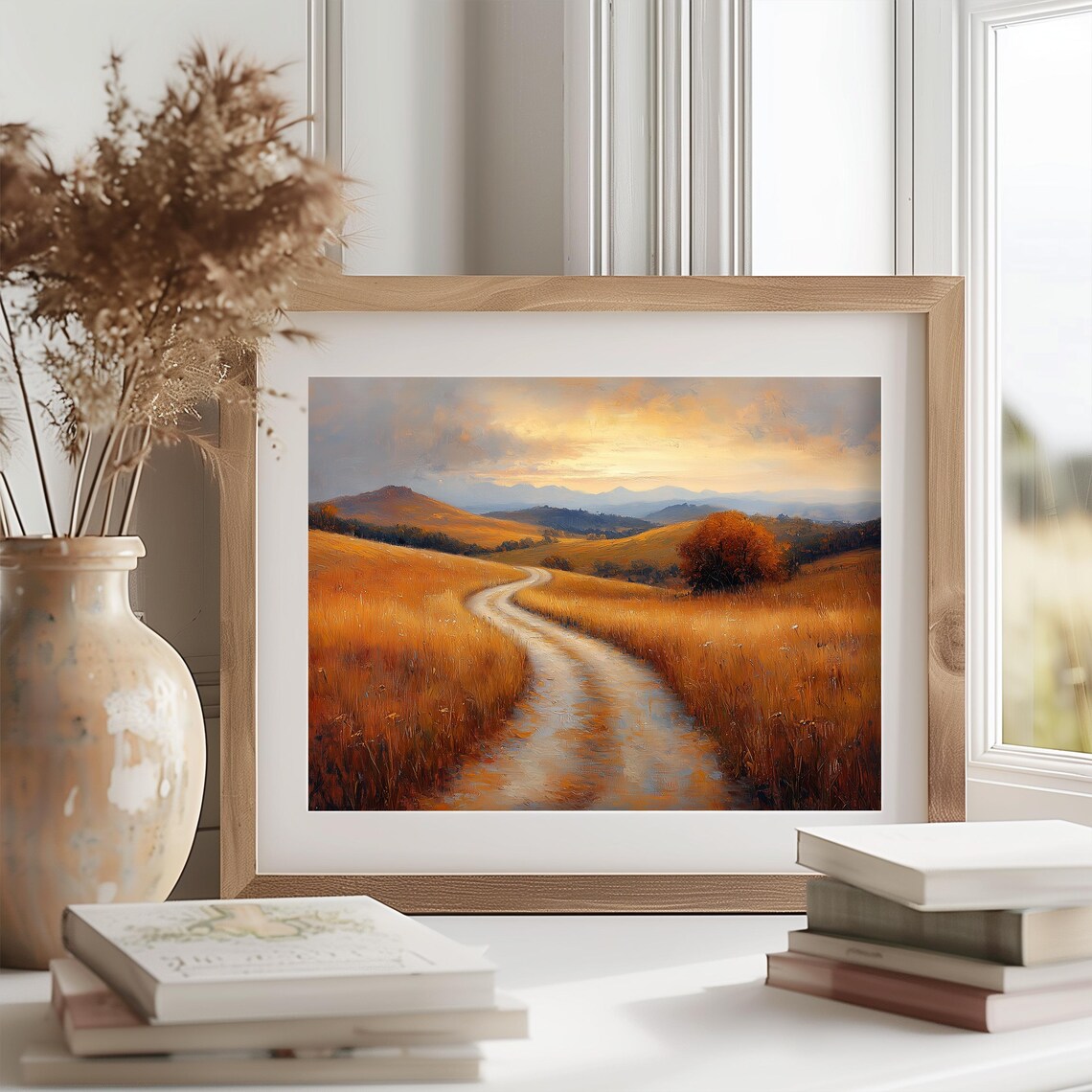 Lonely Autumn Tree On Golden Hills Road Winding To Far Mountains Poster - Image 2