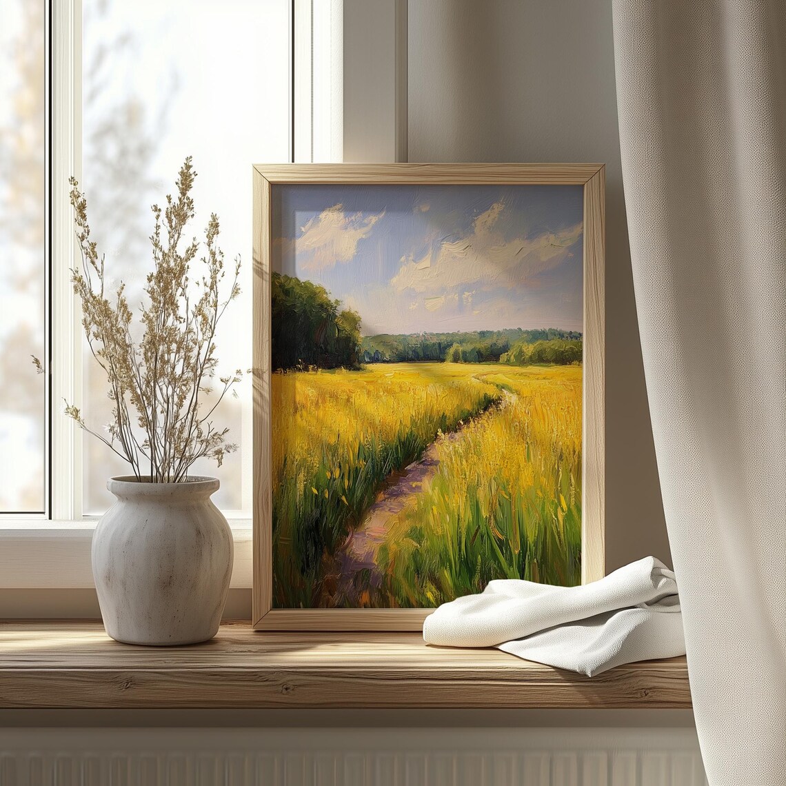 Golden Field Path Summer Countryside Vibrant Landscape Painting Poster - Image 4