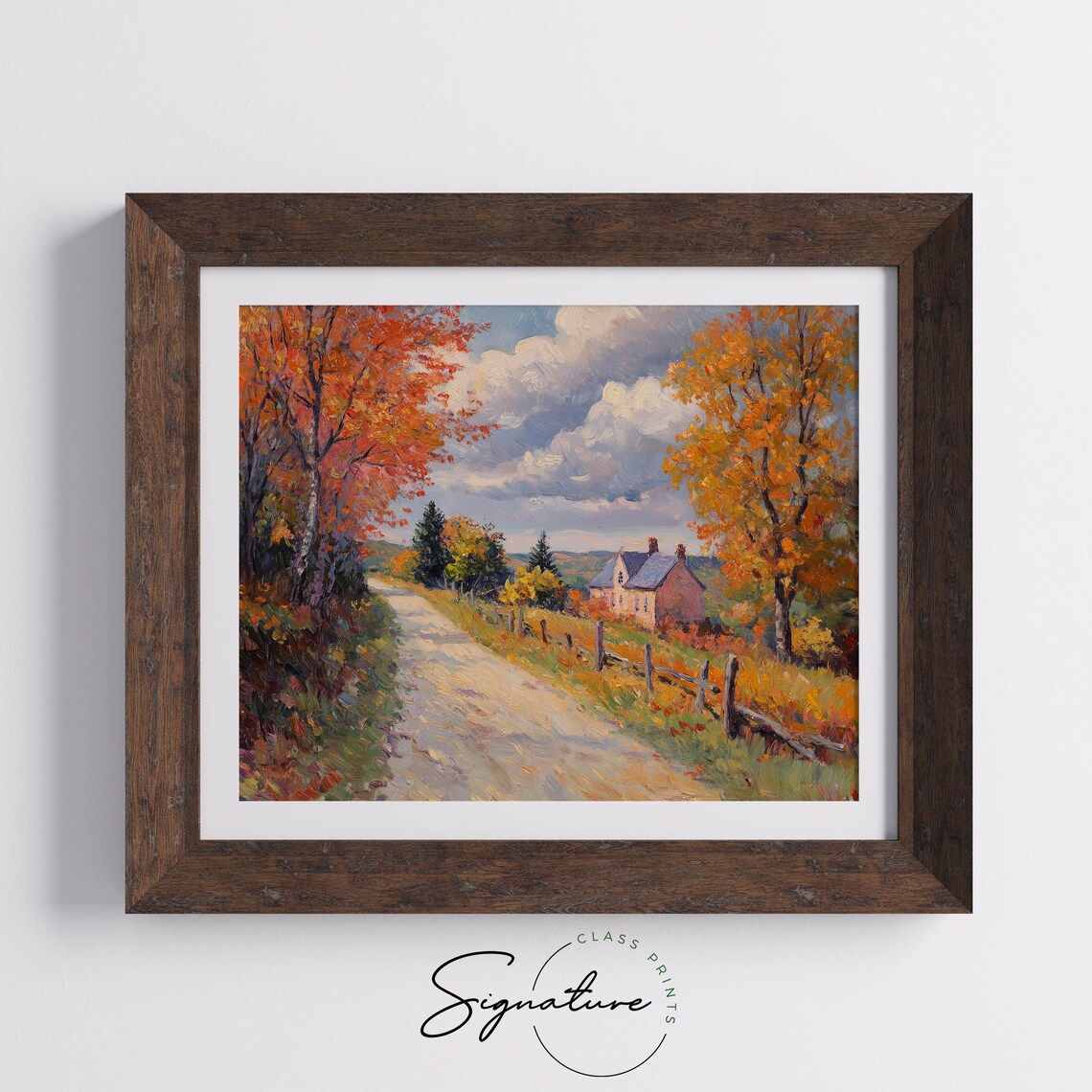 New England Country Lane Autumn Landscape Art Print - Image 5