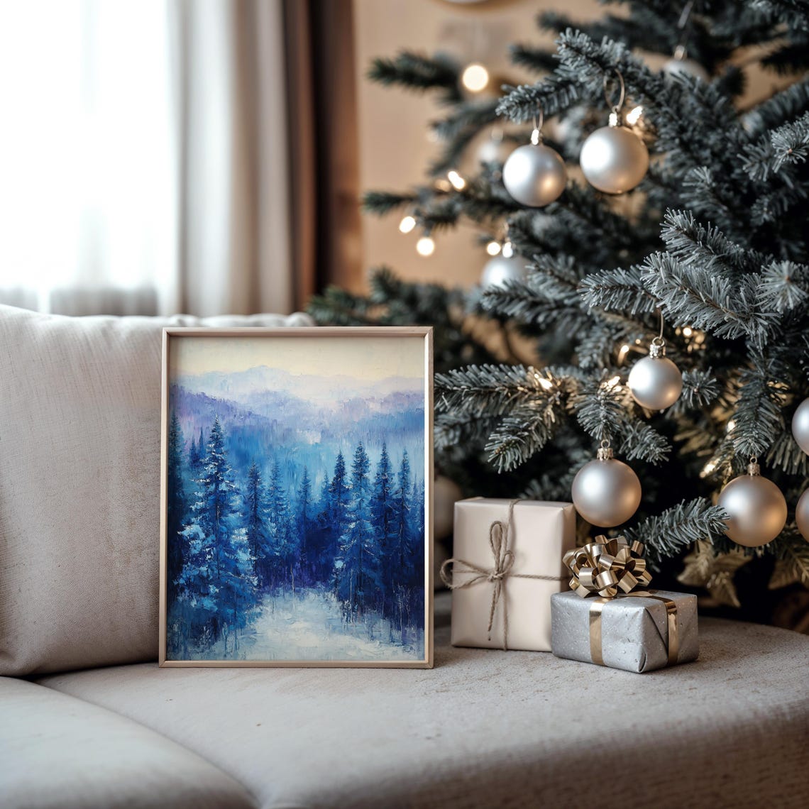 Serene Snowy Cedar Forest With Frosty Blue Tones Winter Art Poster - Image 5