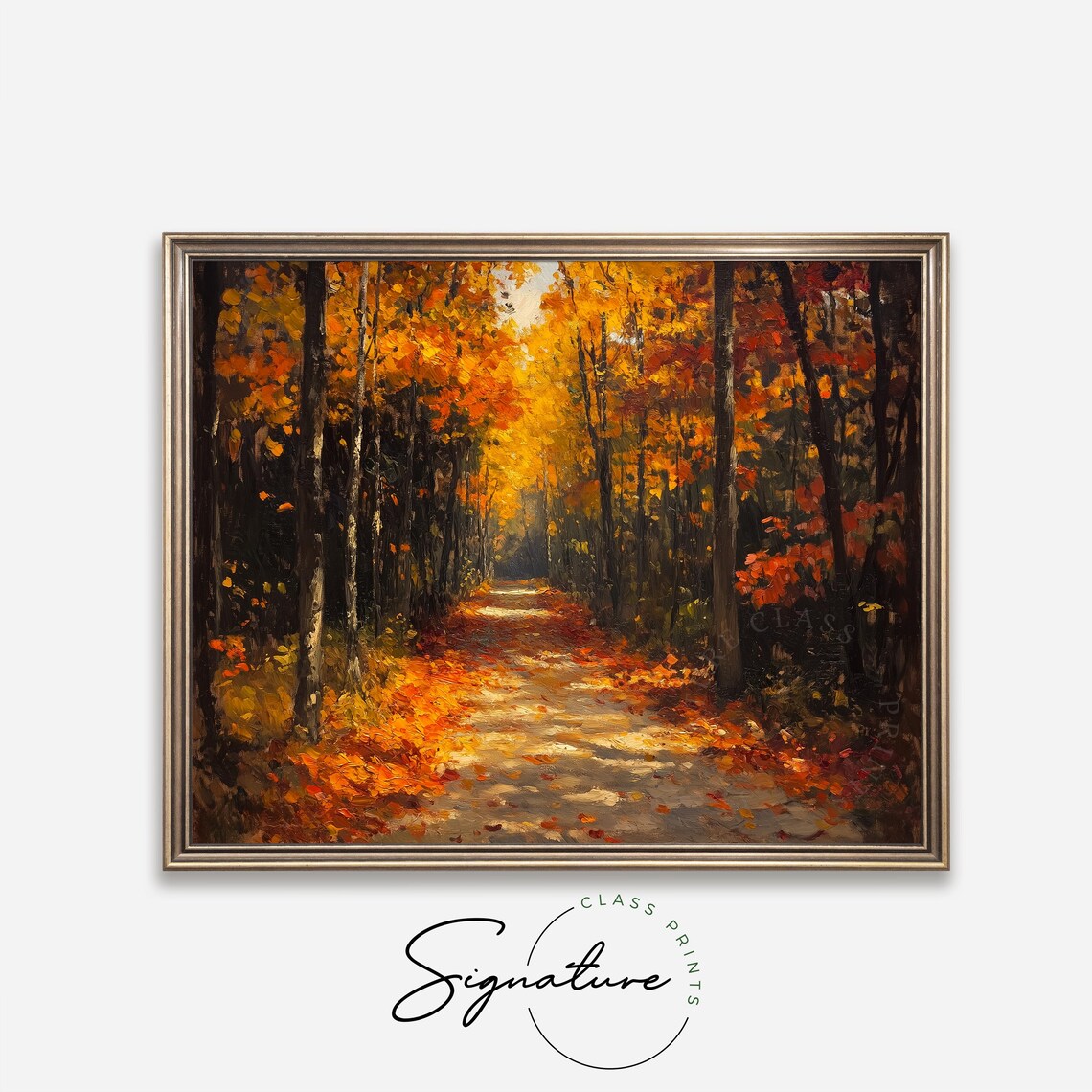 Leaf-Strewn Autumn Path Through Forest, Vintage Art Print - Image 4