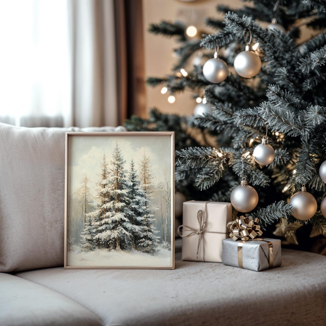 Tranquil Frosty Pine Trees In Overlapping Layers Winter Art Poster - Image 5