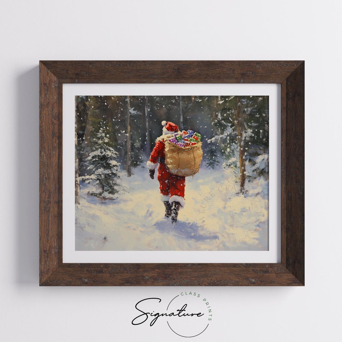 Santa Claus Carrying A Gift Sack Through The Snowy Forest Poster - Image 5