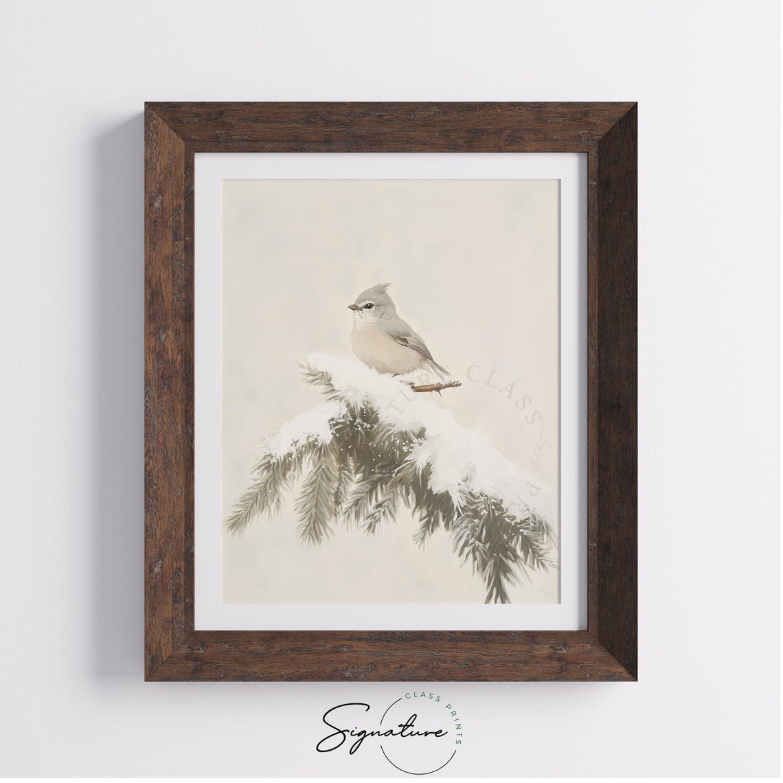 Small Tufted Gray Bird on a Snow Laden Branch Minimalist Poster - Image 3