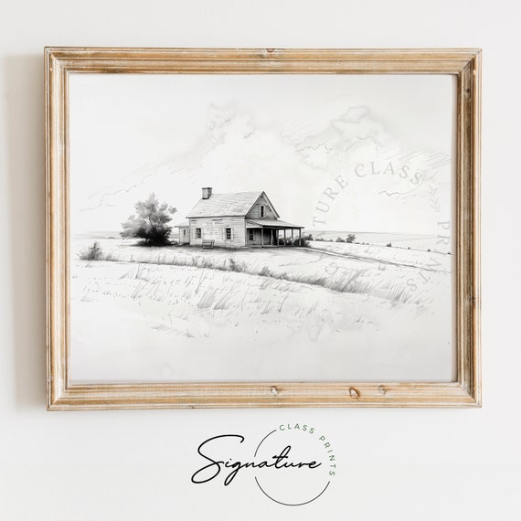 Farmhouse And Surrounding Fields Sketch Rustic Country Scene Charming Homestead Art Serene And Peaceful Rural Landscape 841