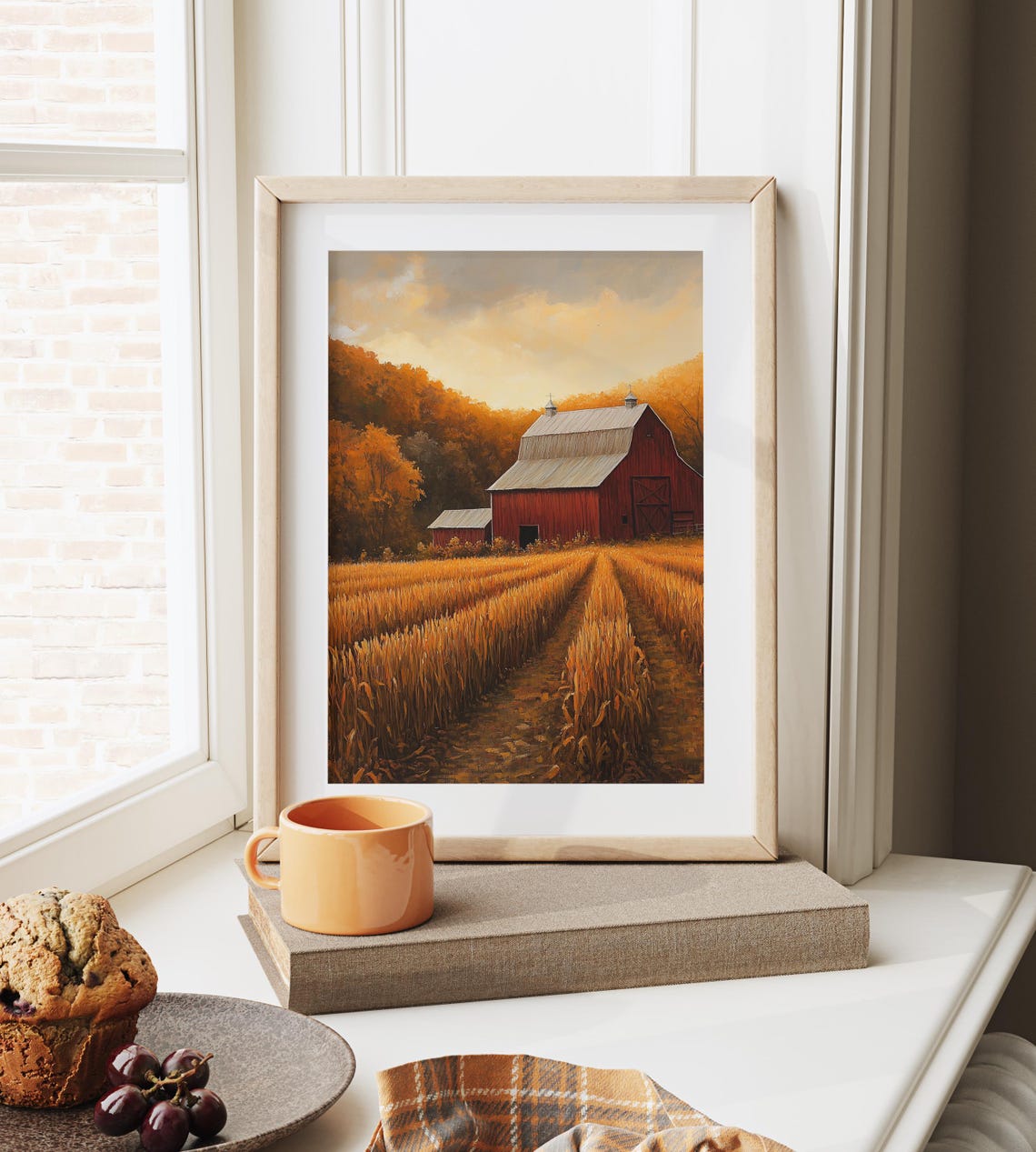 Classic Red Barn At Sunset Golden Autumn Wheat Harvest Field Print - Image 6