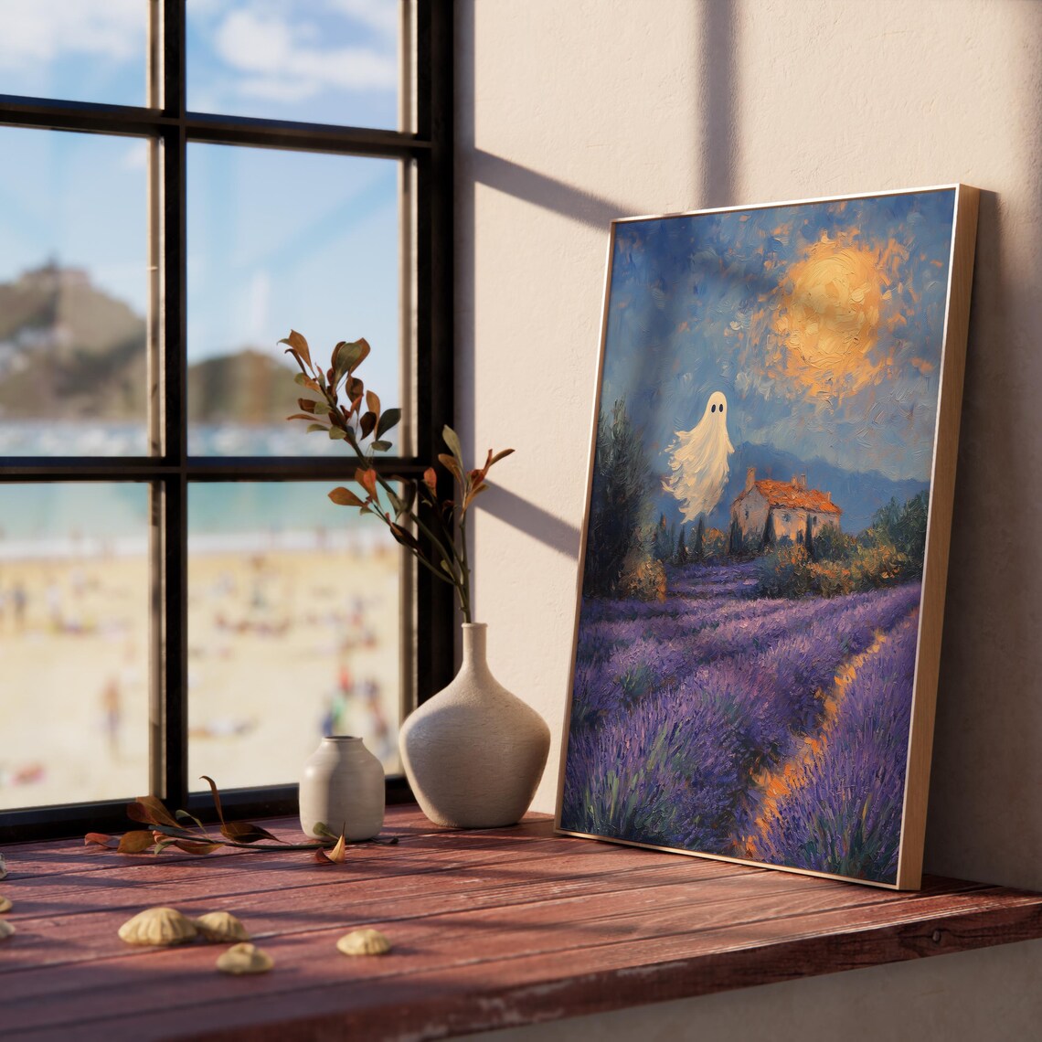 Ghost Lavender Field Full Moon Night Starry Countryside Poster - Image 5