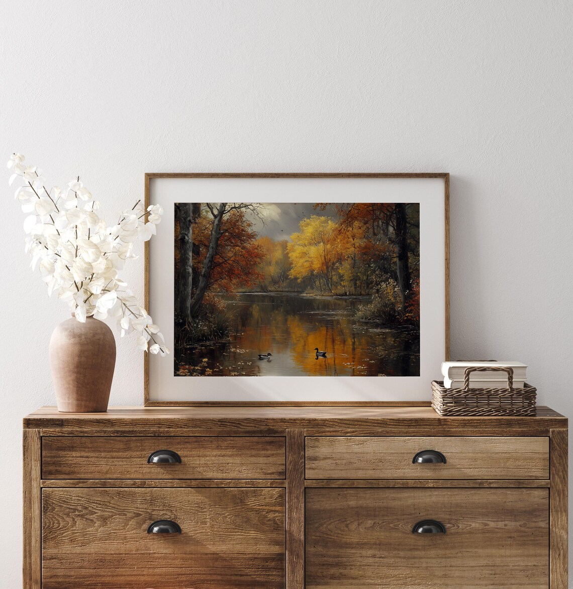 Two Ducks on an Autumn Lake Amid Flaming Red and Gold Trees Poster - Image 3
