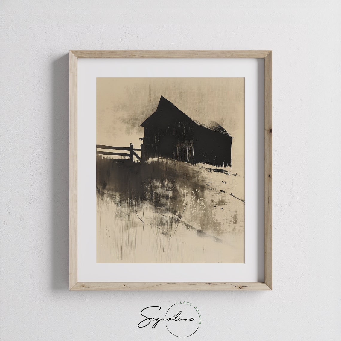 Moody Dark Barn Silhouette Standing In Rain Abstract Ink Poster - Image 3
