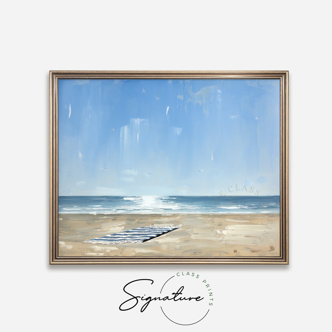 Empty Beach With Striped Towel Ocean Waves Minimalist Poster - Image 4