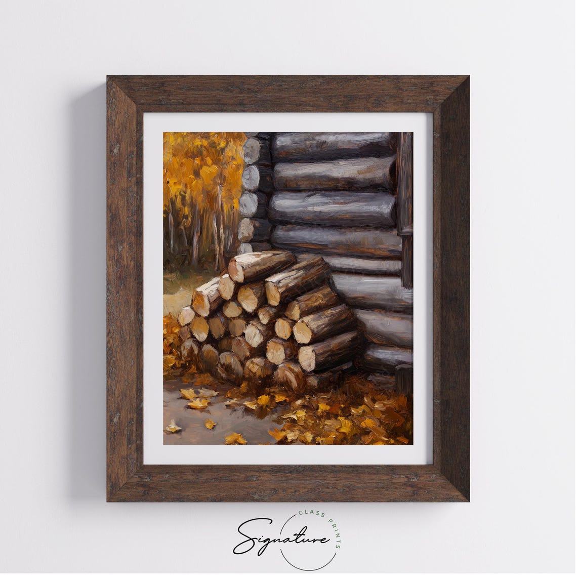 Rustic Log Cabin Firewood Stack With Autumn Leaves Fall Poster - Image 4