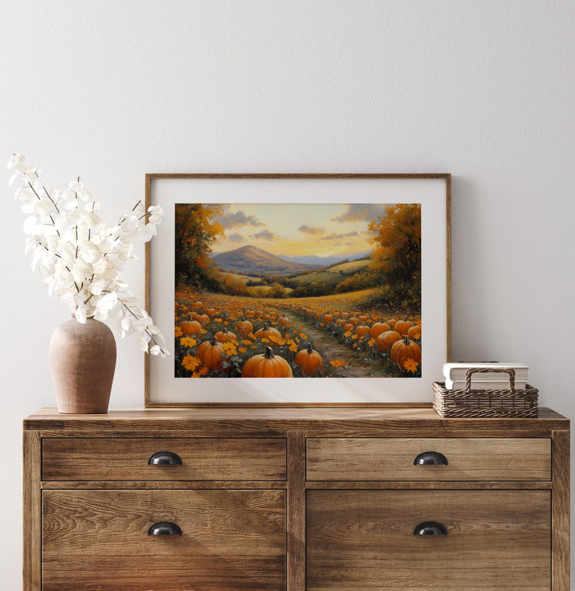 Pumpkin Patch Field Full of Ripe Pumpkins at Golden Sunset Poster - Image 3