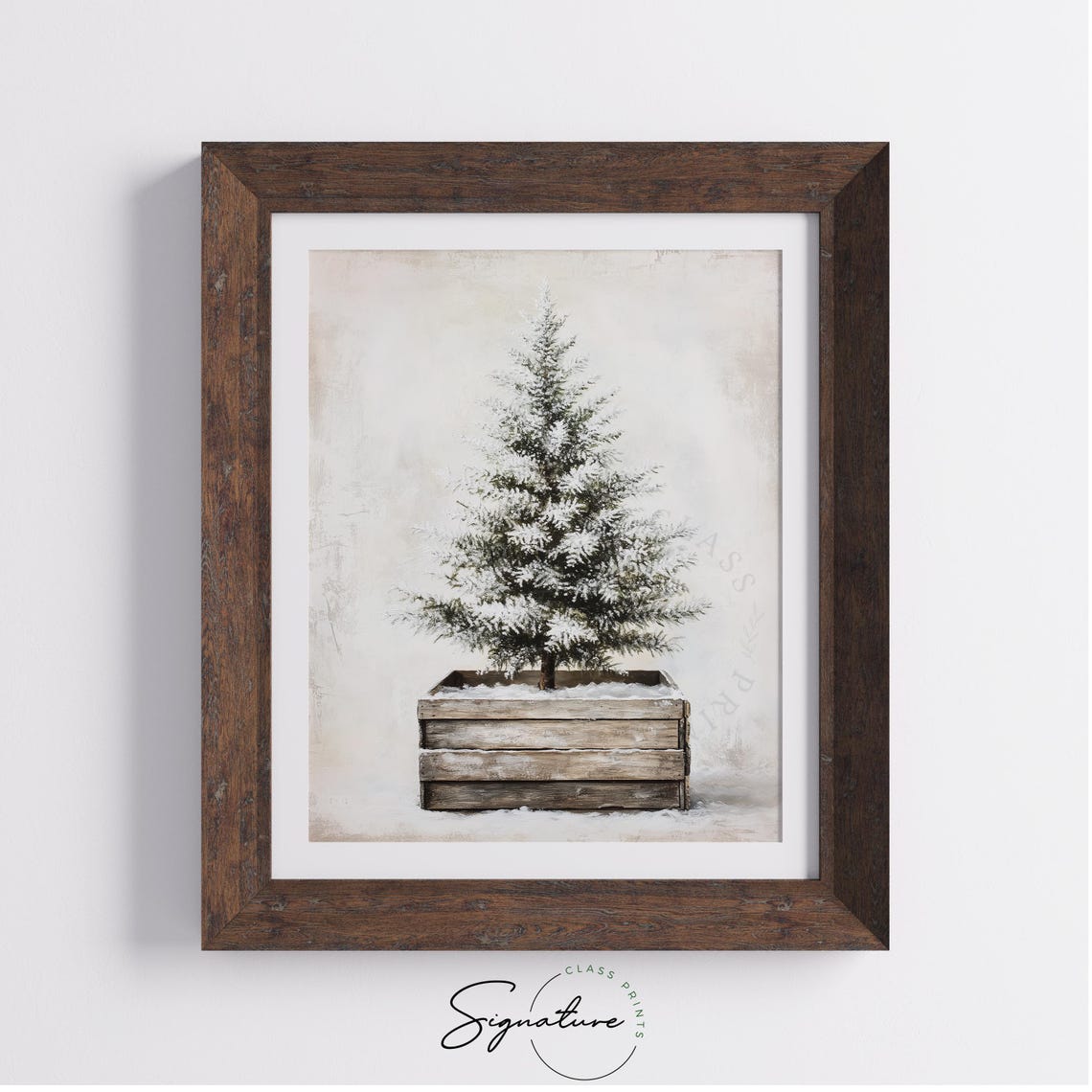 Snow Dusted Christmas Tree In Rustic Wooden Crate Winter Poster - Image 3