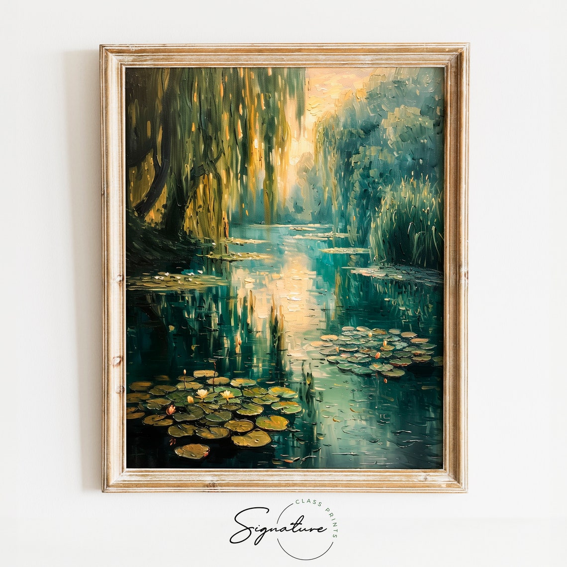 Lily Pond Overhanging Willows Golden Light Impressionist Shade Poster