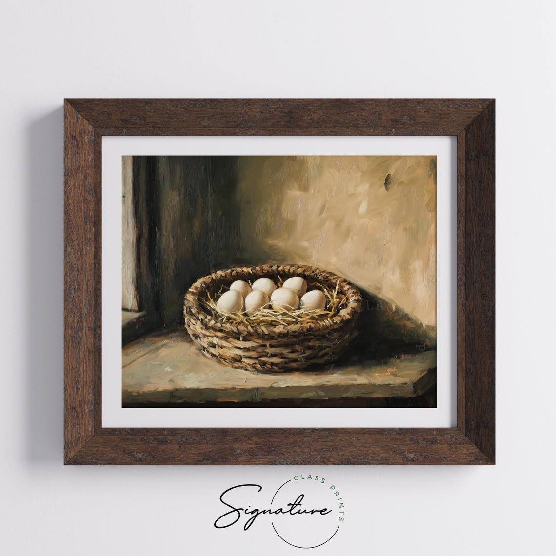 Basket Of Farm Fresh Eggs On Straw Rustic Kitchen Painting Poster - Image 5