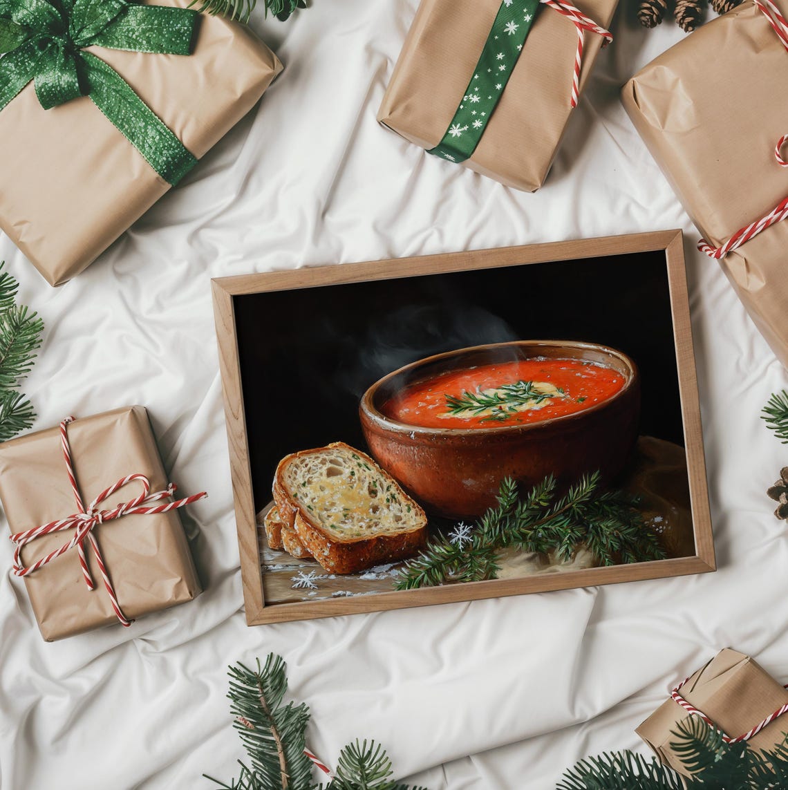 Steaming Tomato Soup Bowl With Rustic Bread Winter Kitchen Poster - Image 2