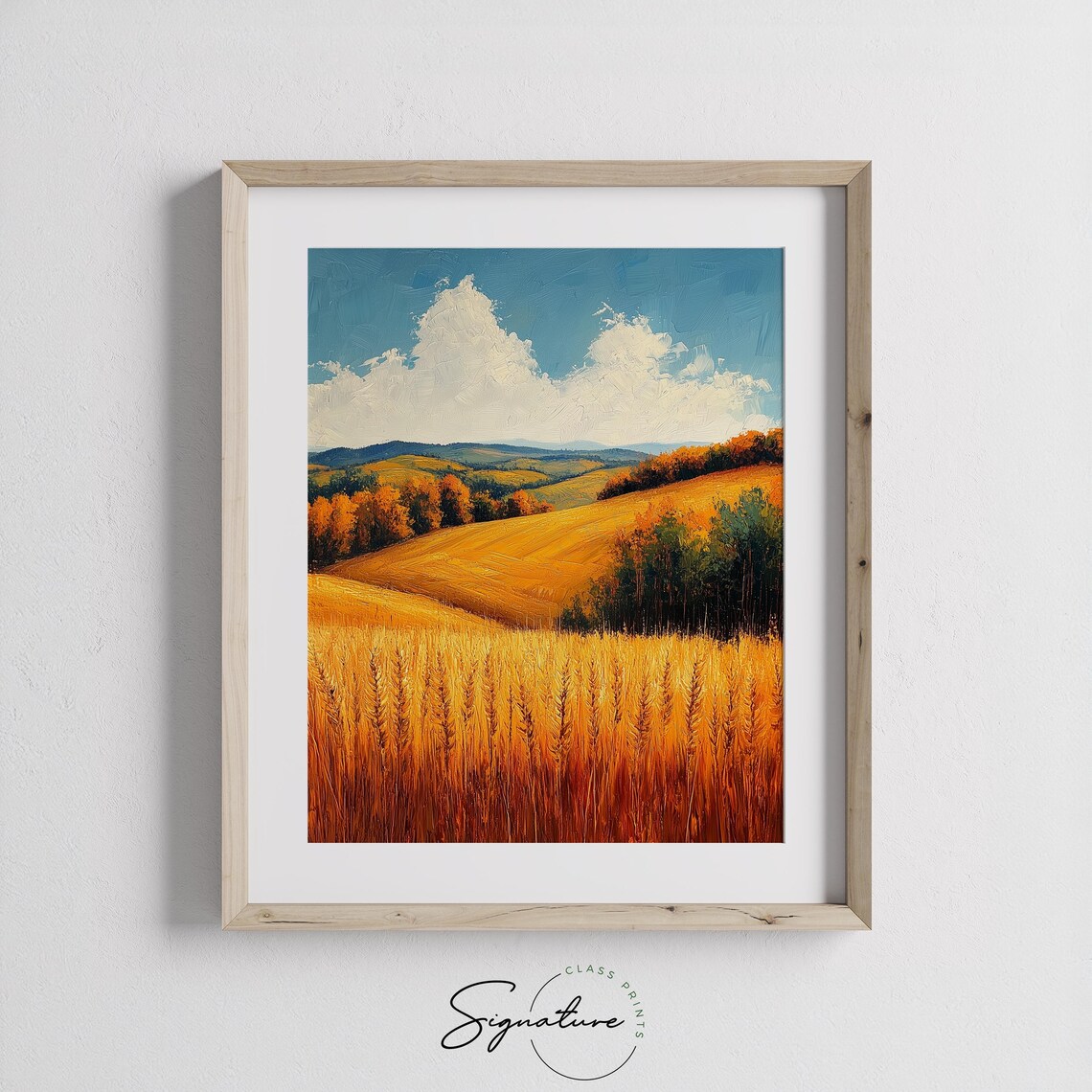 Golden Wheat Field Rolling Hills Impasto Autumn Landscape Poster - Image 3